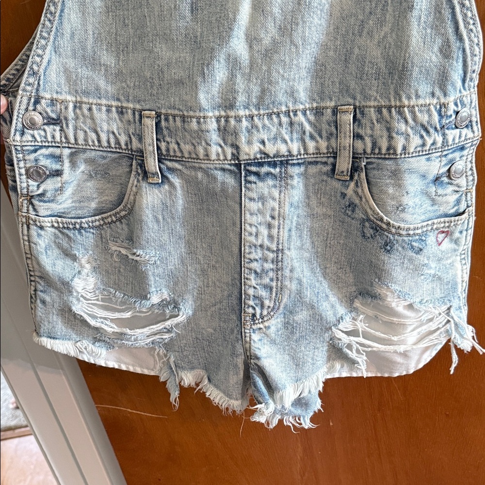 Denim Distressed Shorts Overalls - Picture 2 of 5